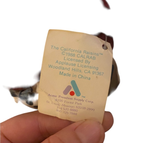 Vintage 1988 Acme California Raison Stuffie plush tags still attached - Picture 4 of 9